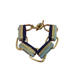 Gorgeous J. Crew Blue, Green, Rhinestone & Matte Gold Toned Statement Br…